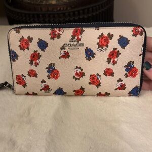 Coach Cream and Red Floral Wallet